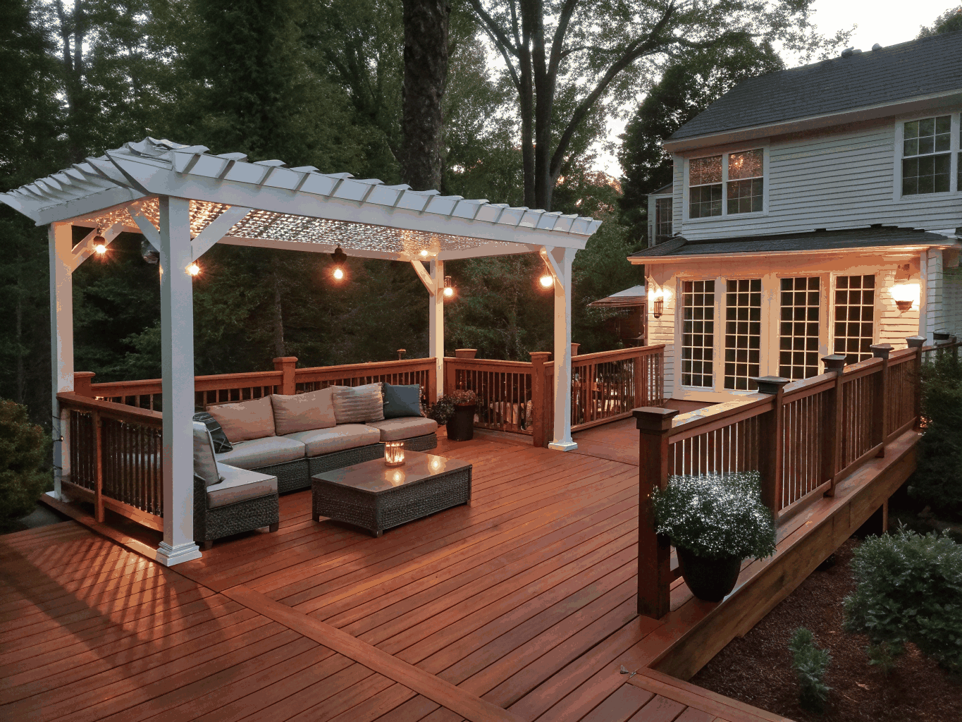 Decatur custom screened porch and stone patio with outdoor hearth
